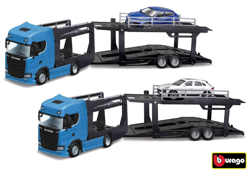 Bburago Kamion Multicar Carrier Scania 770S Black + Lamborghini Urus 1:43