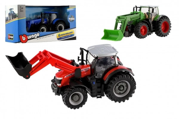 Traktor Bburago s nakladačem Fendt/New Holland/Massey Ferguson varianta 3. červený