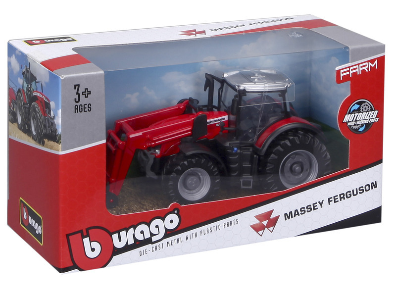 Traktor Bburago Farm Massey Ferguson 8740S s čelním nakladačem 10 cm