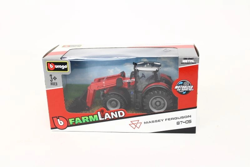 Traktor Bburago Farm Massey Ferguson 8740S s čelním nakladačem 10 cm