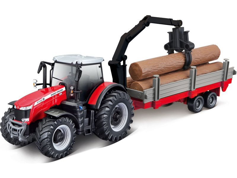 Bburago 10cm Farm Traktor na setrvačník s vlečkou Massey Ferguson 8740S