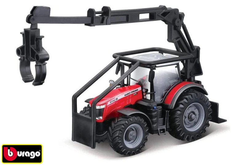 Bburago 10cm Farm Traktor na setrvačník s vlečkou Massey Ferguson 8740S