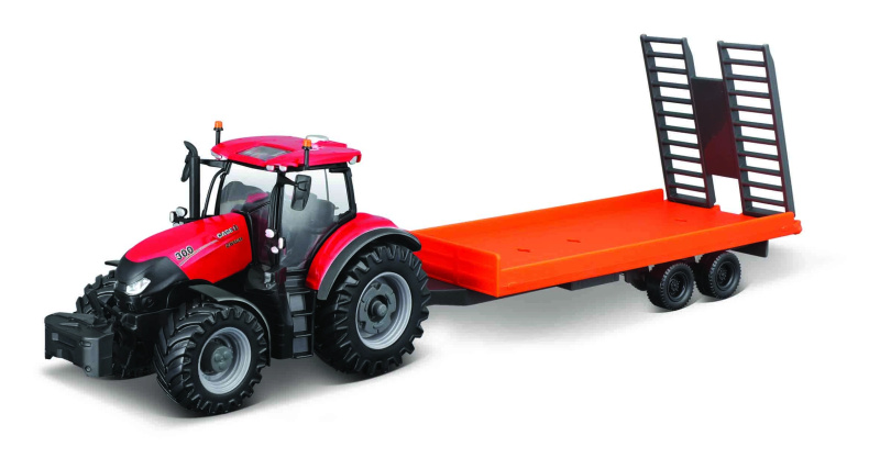 Bburago farm traktor s přívěsem 10 cm – CASE IH Optum CVX 300 s nízkoložným vlekem