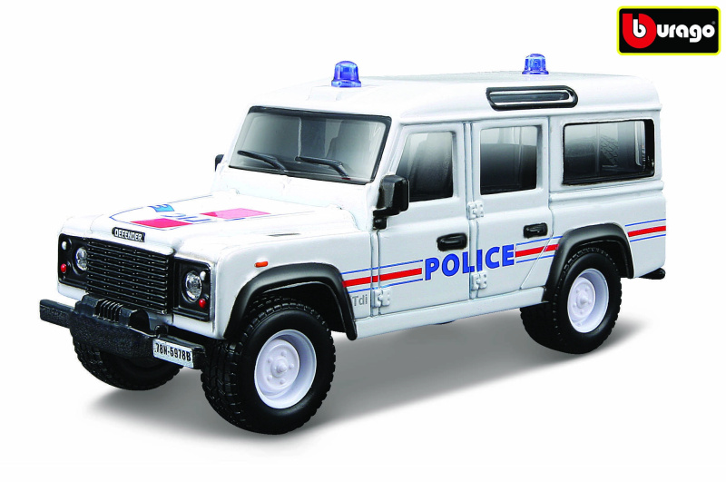Bburago Land Rover Defender 110 policie bílá 1:50
