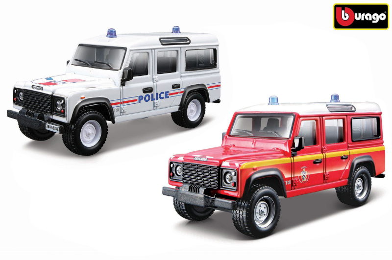 Bburago Land Rover Defender 110 policie bílá 1:50