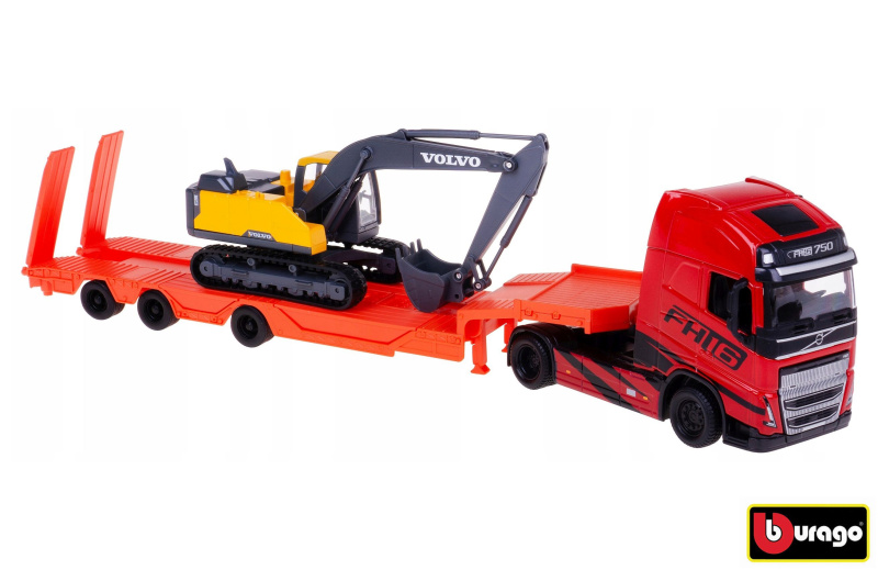 Bburago Kamion Construction Volvo FH16 Globetrotter 750XXL s bagrem Volvo EC220E 1:43