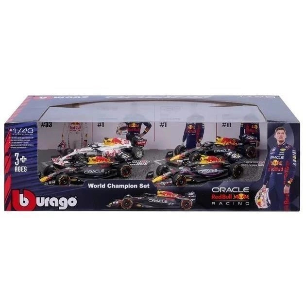 bburago 1:43 formula 1 red bull racing rb20 4-pack (2024) – verstappen a perez