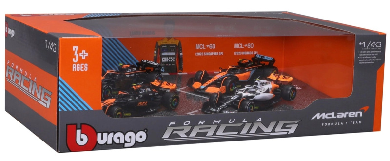 bburago 1:43 race formula f1 4-pack – mclaren f1 team mcl38 (2024) lando norris a oscar piastri