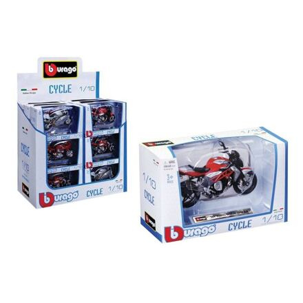 Bburago Motorka kov/plast 11 12cm mix druhů v krabičce 17x11x7cm 18ks v boxu 1:18