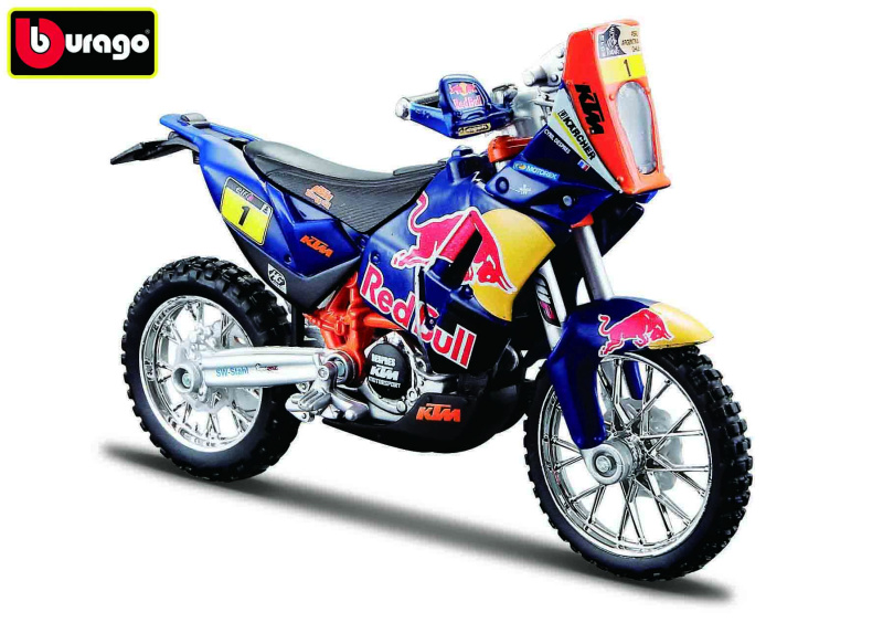 Motorka Bburago KTM 450 Rally Dakar Rally kov/plast 12cm v krabičce 17x11x7cm