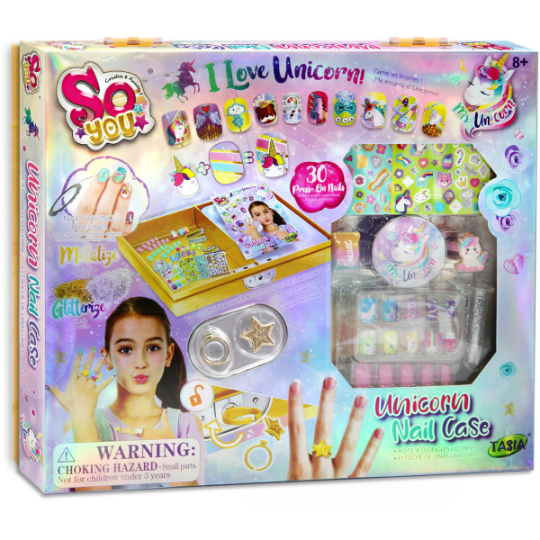 TASIA - Sada 30 nalepovacích nehtů s jednorožcem a třpytkami
