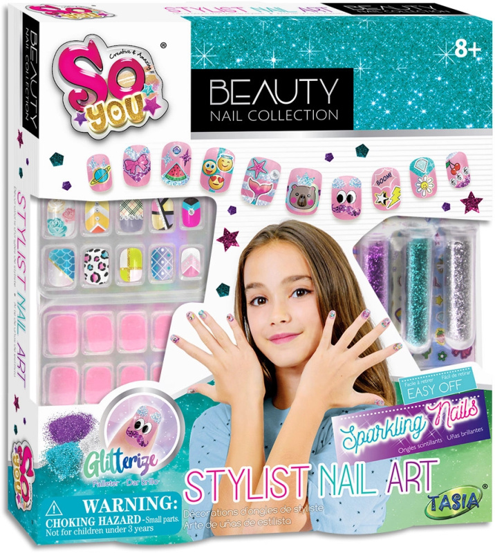 TASIA - Stylová sada Nail Art s třpytkami a samolepkami
