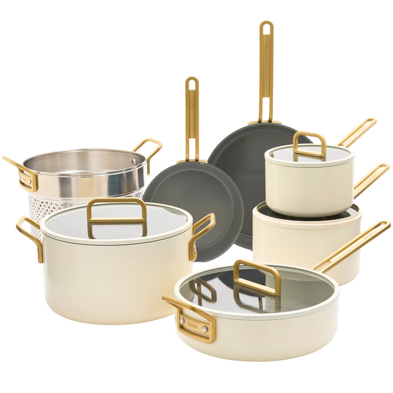 GreenPan Sada nádobí s nepřilnavým keramickým povrchem, Stanley Tucci, 11 ks, krémová CC007808-004