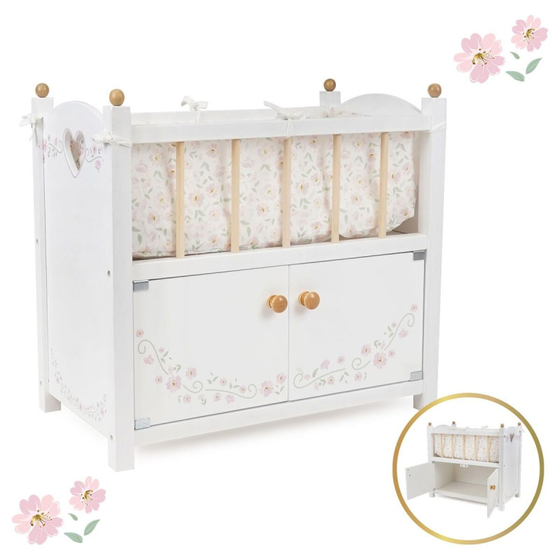 Wooden Doll Bed with Cabinet, Petit Flora