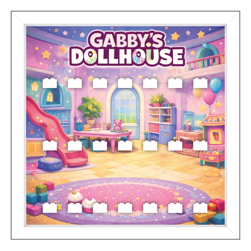 Rámeček na LEGO® Minifigurky: Gábinin kouzelný domek - bílý rám, bílé kostky (21 kostek)