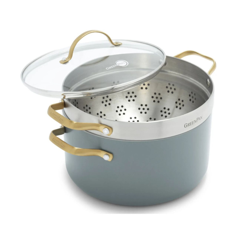 GreenPan Hrnec s nepřilnavým keramickým povrchem se skleněnou poklicí a cedníkem, 24 cm, zelená CC002521-001