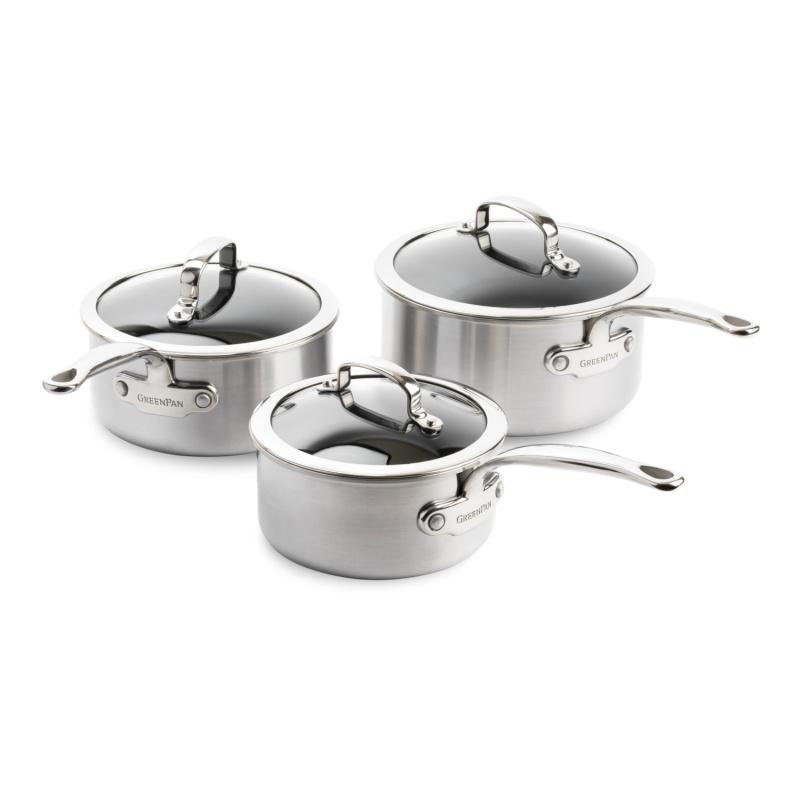 GreenPan Sada nerezových omáčníků s poklicí s keramickým povrchem, 16 + 18 + 20 cm CC003822-001