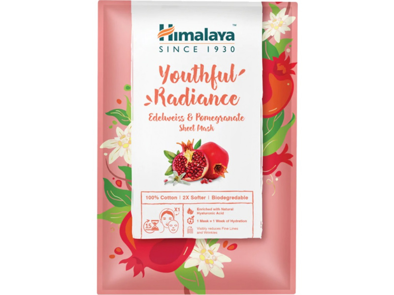 Himalaya Textilní bavlněná maska Záře mládí s protěží a granátovým jablkem, 30 ml