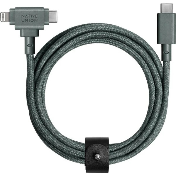 Native Union Belt Cable Duo USB-C/USB-C/Lightning kabel 1,5m, 60W zelený