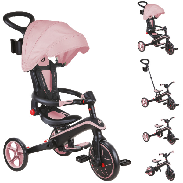 Globber Tříkolka dětská skládací 4v1 - Deep Pastel Pink
