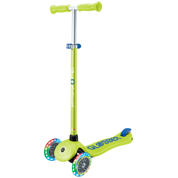 Globber Koloběžka dětská tříkolečková Plus - Primo Plus Lights V2 Lime Green svítící kolečka