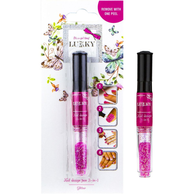 Lukky 2-v-1 lak na nehty a třpytky, fuchsiová