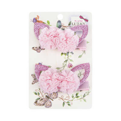 Lukky Fashion Klipy pom-pom růžová s flitry, dvojbalení