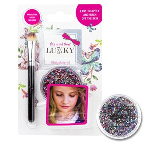 EP Line LUKKY Třpytivý gel dětský tělový Nachový set se štětcem na kartě