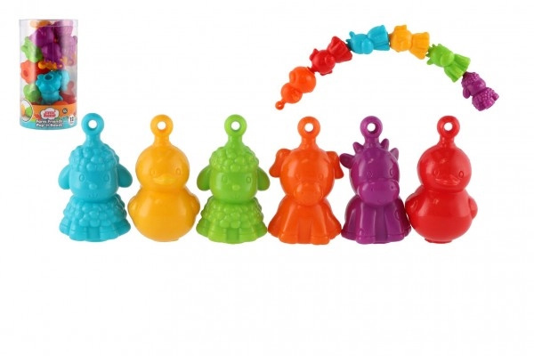 Teddies zvířátka plast domácí farma spojovací do řetězu 12ks 8 cm v plastové dóze 10x18 cm