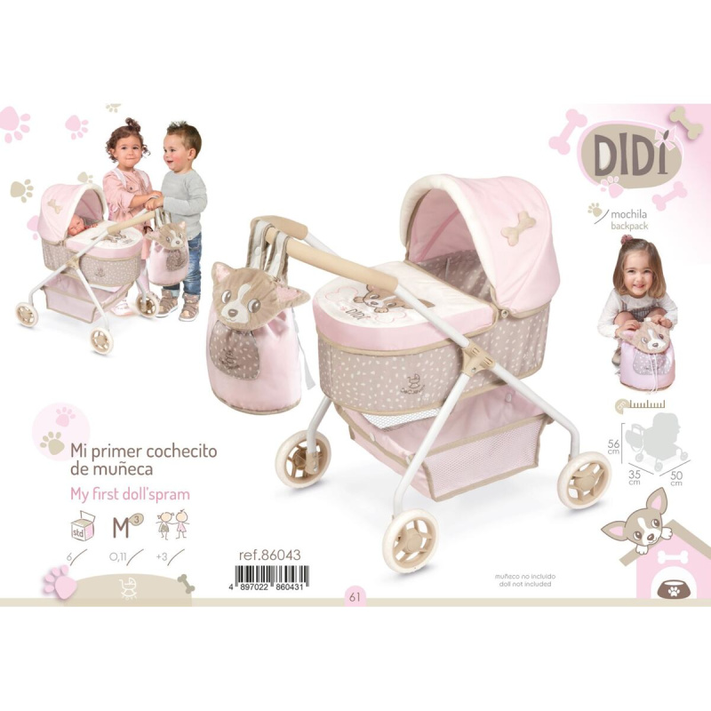 DeCuevas 86043 Můj první kočárek pro panenky s batůžkem DIDI 2021 - 56 cm