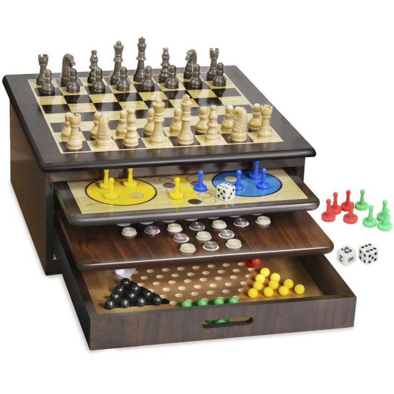 Dřevěná sada her 10 v 1 - hra z kategorie Domino, hlavolamy