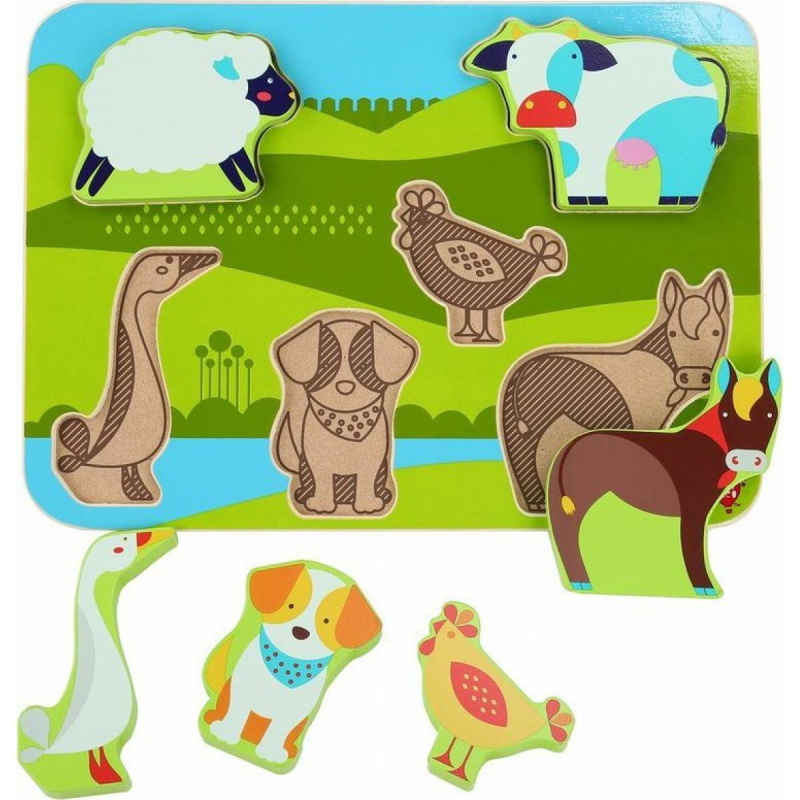 Lucy & Leo Zvířátka na farmě - dřevěné vkládací puzzle 6 dílů