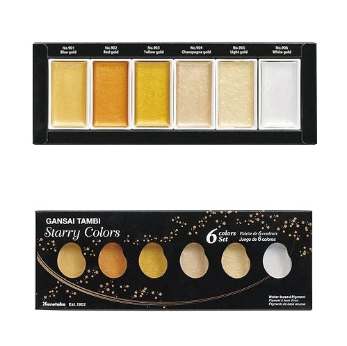 Akvarelové barvy Gansai Tambi Starry Colors sada zlatá (6 ks)