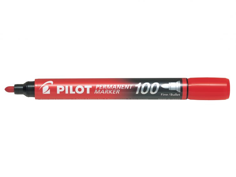 Permanentní popisovač Pilot 100  - červený, kulatý hrot