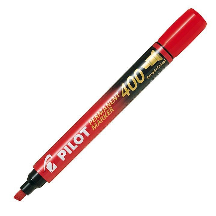 Permanentní popisovač Pilot 400  - červený, zkosený hrot