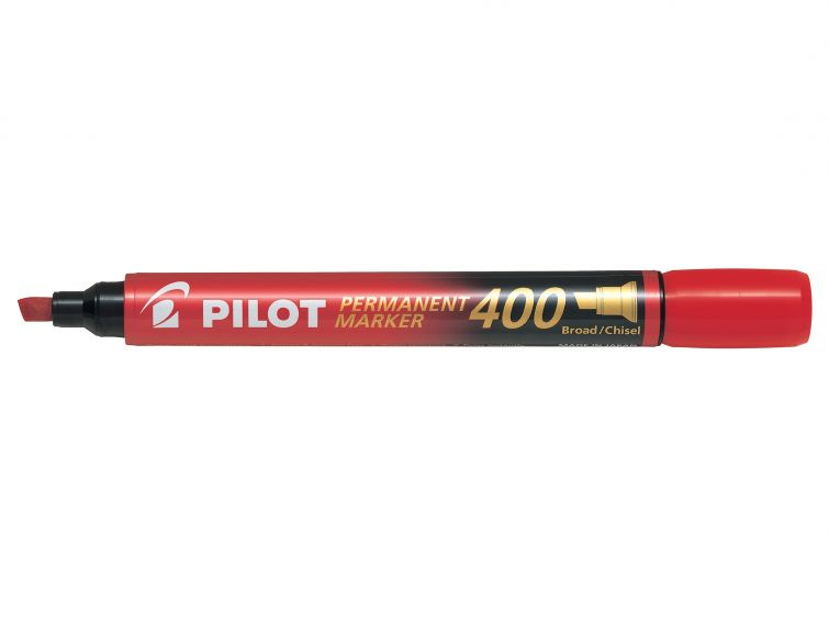 Permanentní popisovač Pilot 400  - červený, zkosený hrot