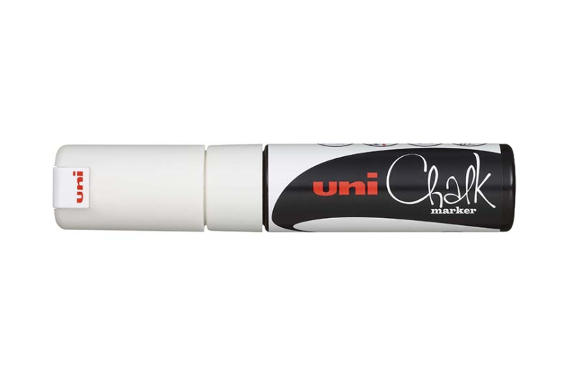 Křídový popisovač UNI se seříznutým hrotem 8 mm - bílý