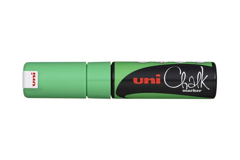 Křídový popisovač UNI se seříznutým hrotem 8 mm - fluo-zelený