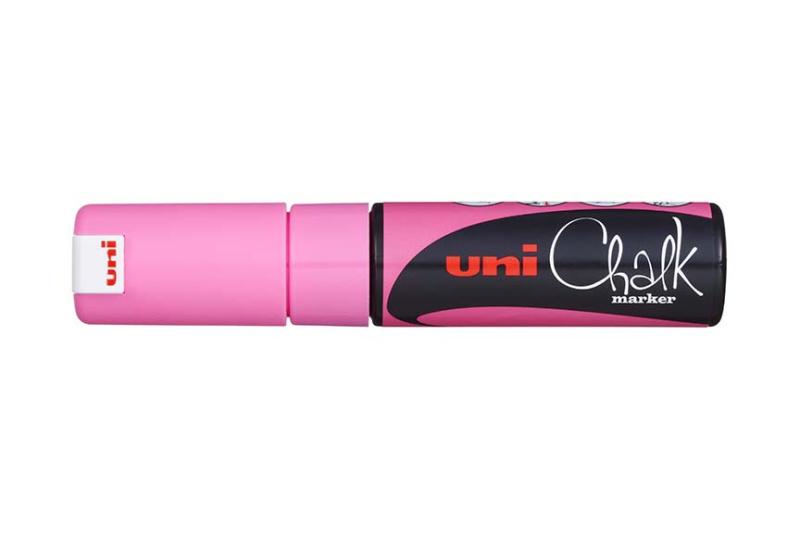 Křídový popisovač UNI se seříznutým hrotem 8 mm - fluo-růžový