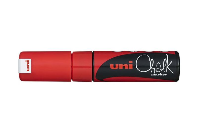 Křídový popisovač UNI se seříznutým hrotem 8 mm - červený