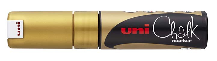 Křídový popisovač UNI se seříznutým hrotem 8 mm - zlatý