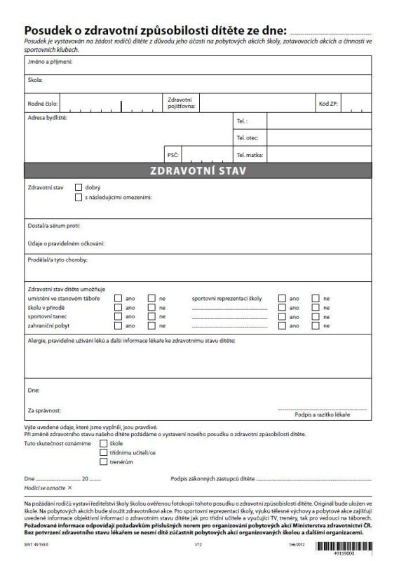 Posudek o zdravotní způsobilosti dítěte