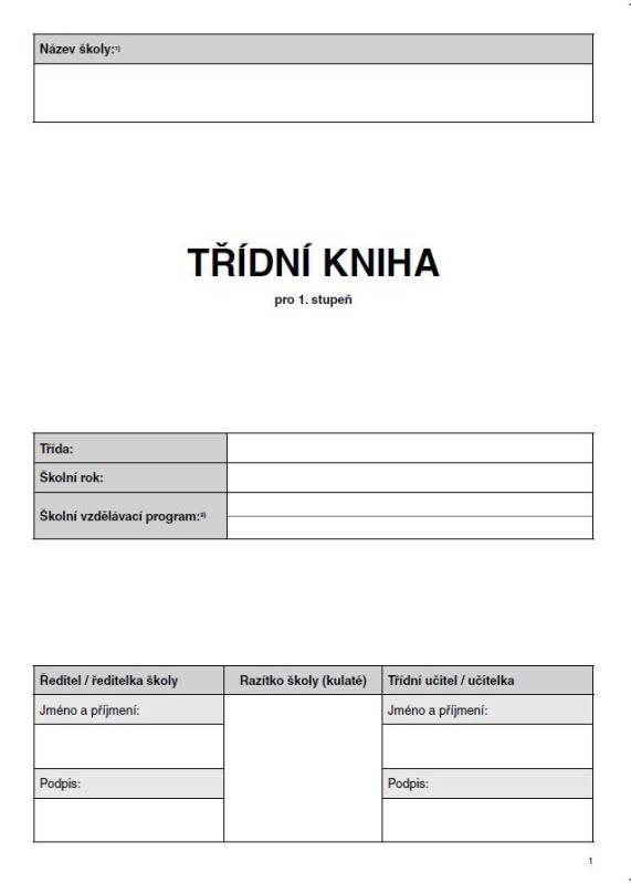 Třídní kniha pro 1. stupeň ZŠ - Varianta A