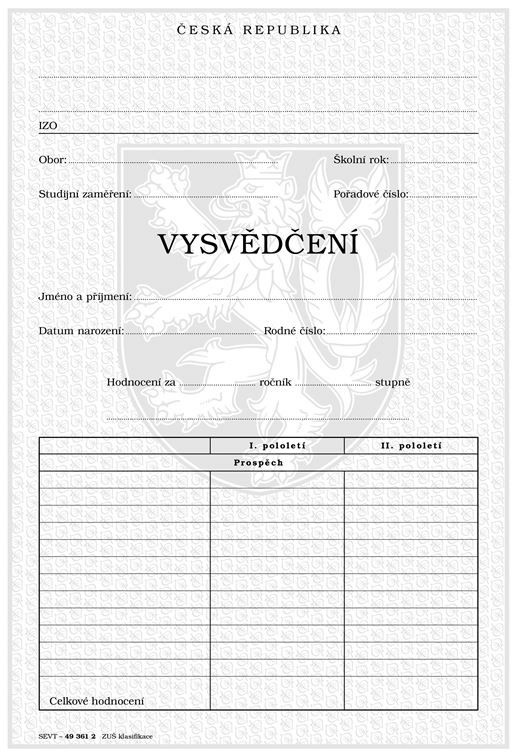 Vysvědčení pro ZUŠ - klasifikace