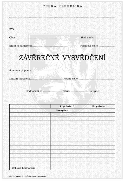Závěrečné vysvědčení pro ZUŠ - klasifikace