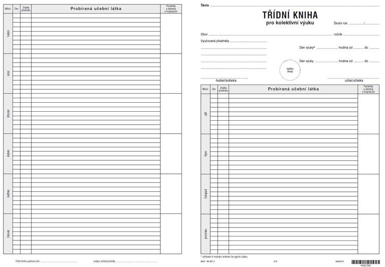 Třídní kniha pro kolektivní výuku ZUŠ - ŠVP