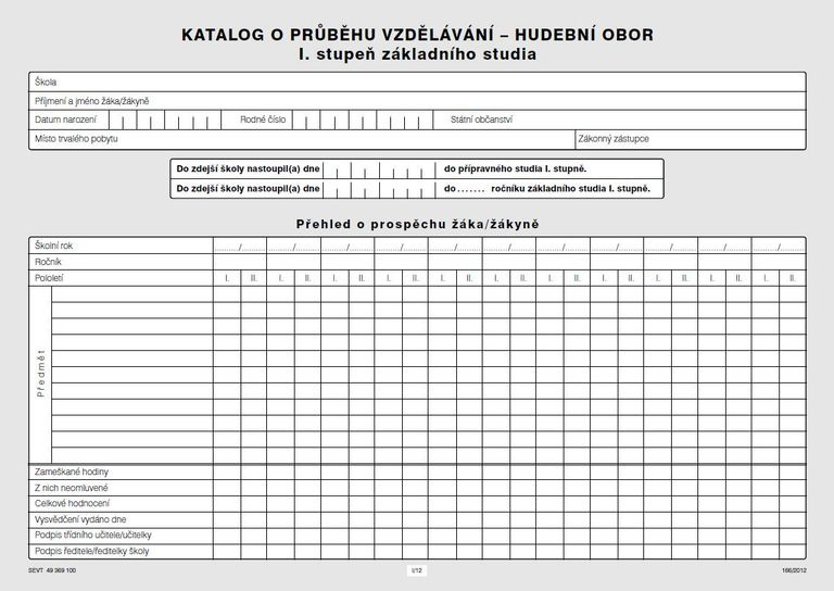 Katalog o průběhu studia pro I. stupeň - hudební obor