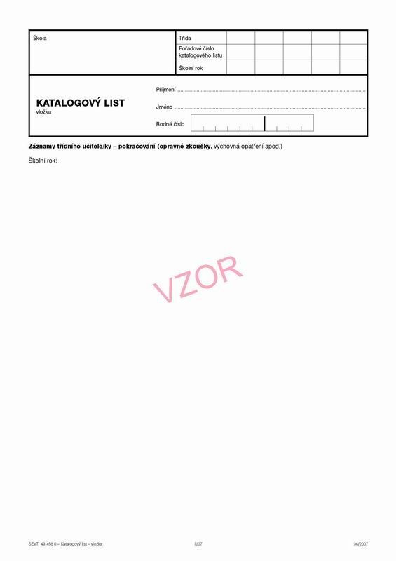 Katalogový list - pokračování, záznam třídního učitele (na 1 žáka)