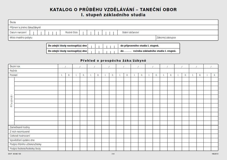 Katalog o průběhu studia pro I. stupeň - taneční obor