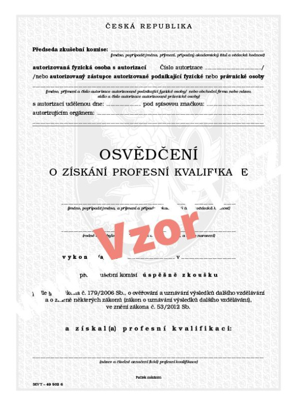 Osvědčení o získání profesní kvalifikace (zkoušky před komisí)